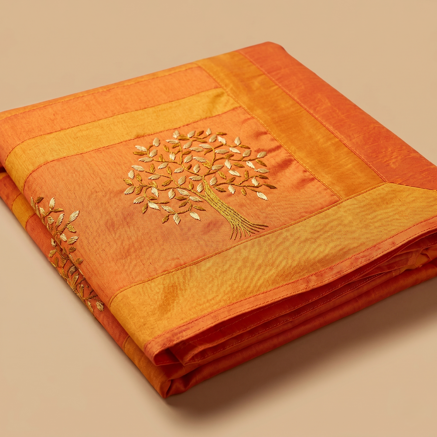 Golden Saffron Tree Luxury Silk Bedcover