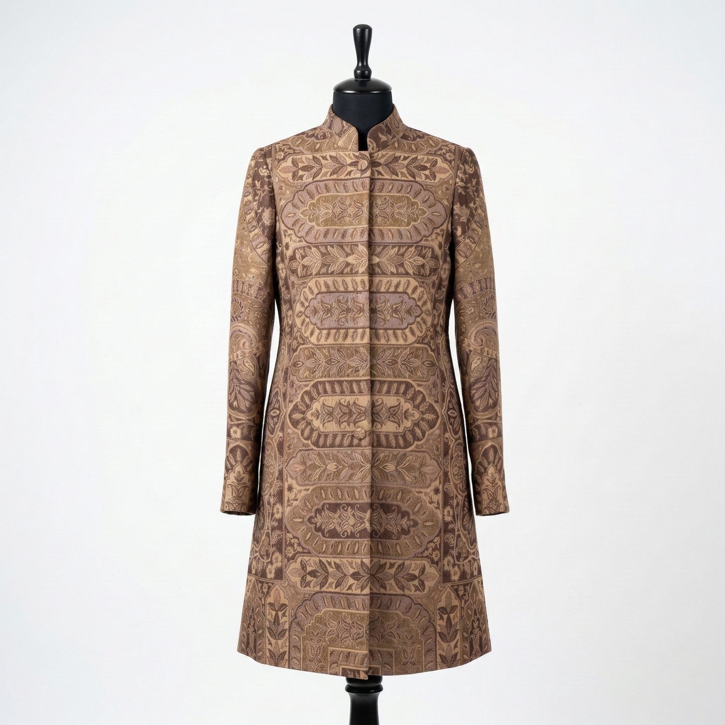 Brocade Mandarin Collar Mid-Length Tunic Coat