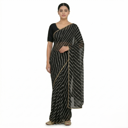 Midnight Leheria Saree with Golden Border
