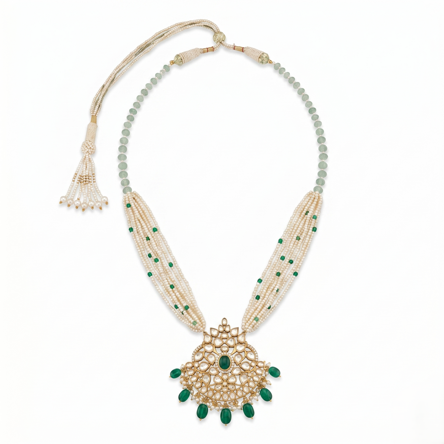 Emerald and Pearl Traditional Statement Necklace