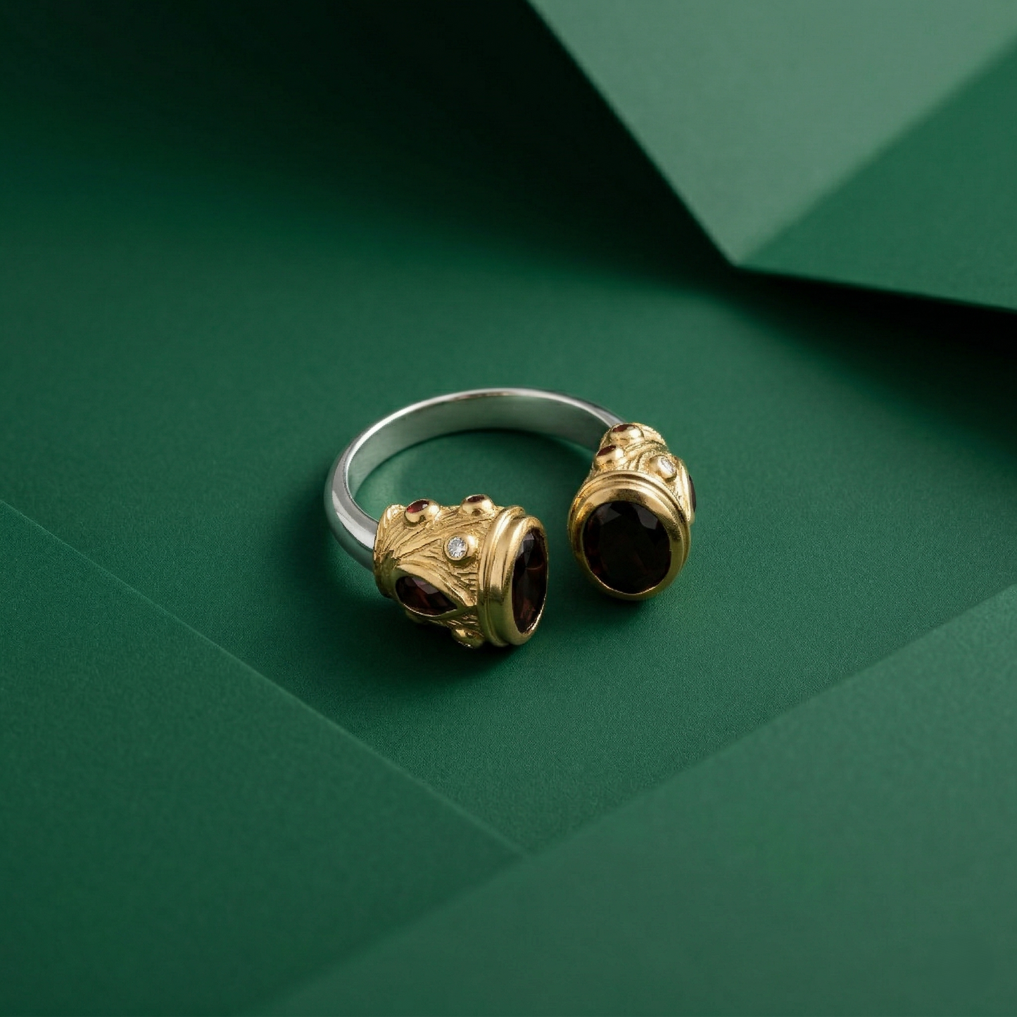 Elegant Silver Bypass Ring with Garnets