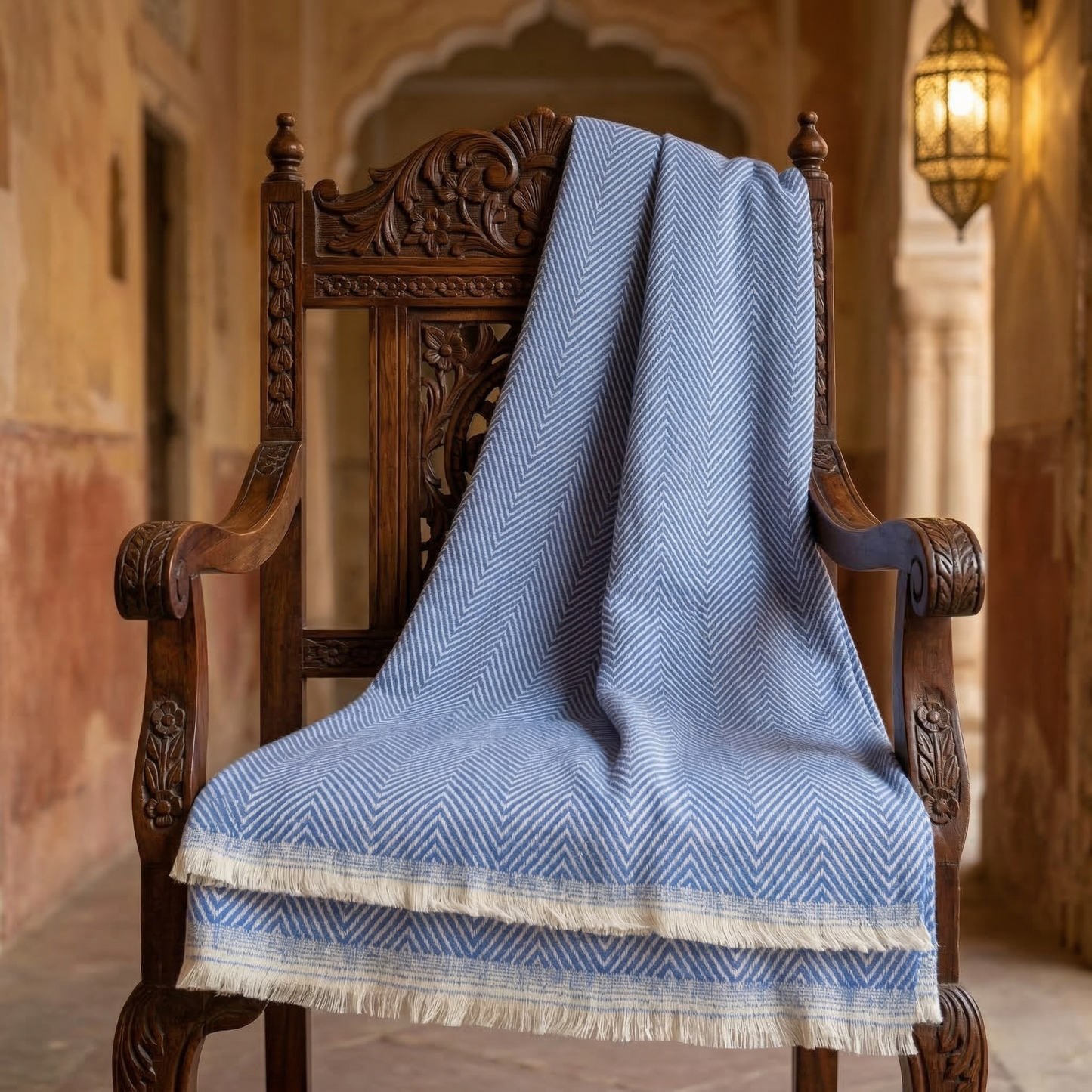 Elegant Sage Herringbone Hand Woven Blanket