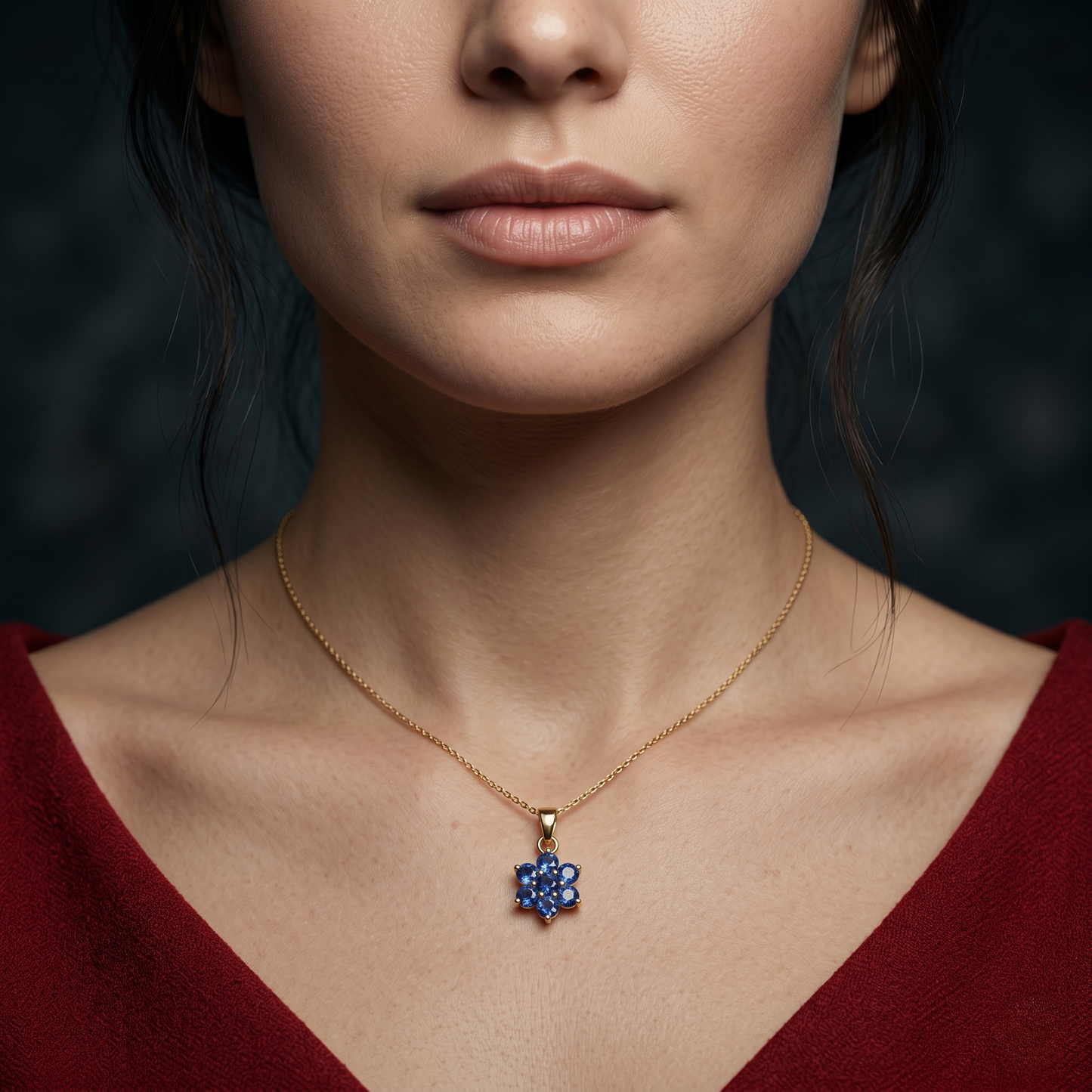 Elegant Silver Sapphire Floral Cluster Pendant
