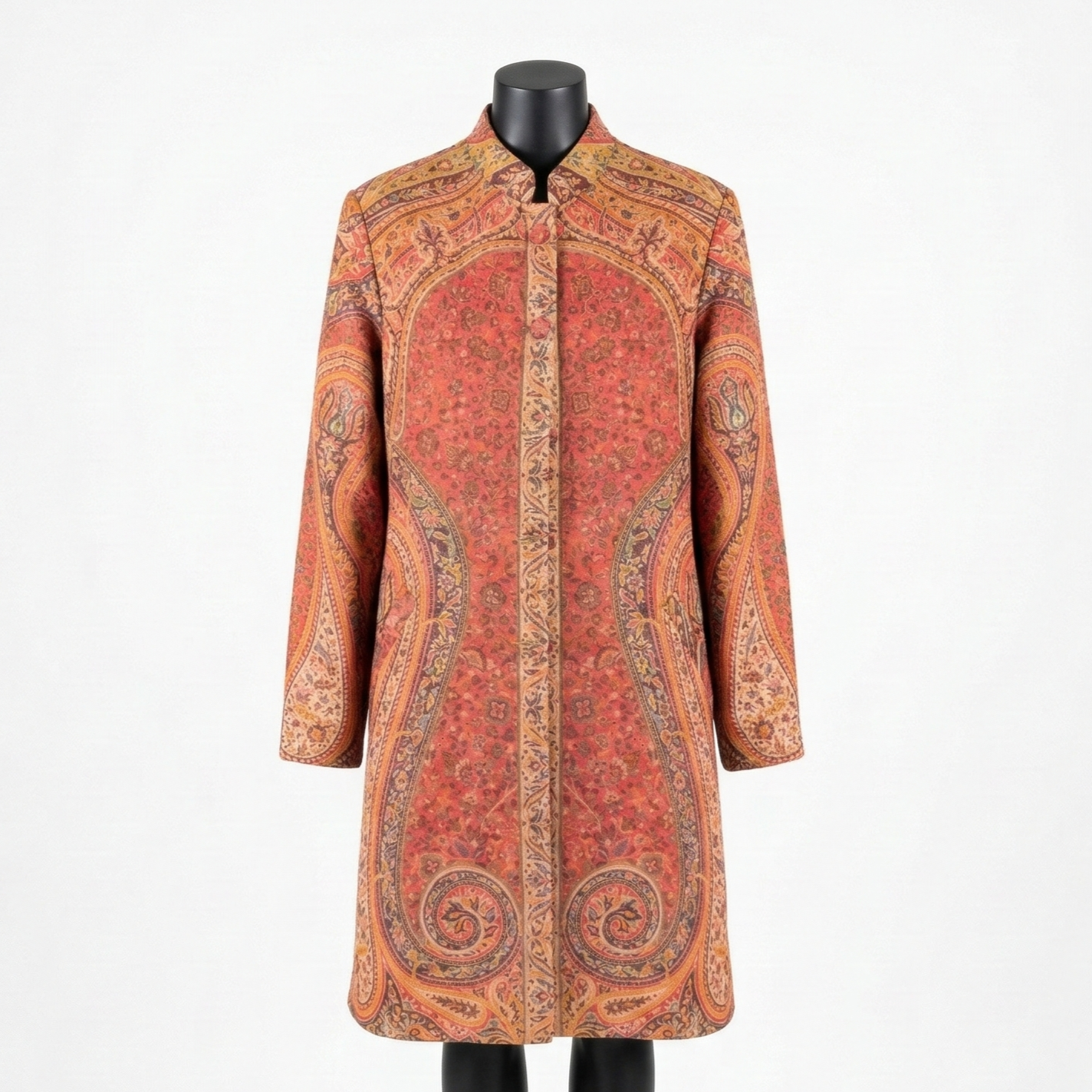 Royal Crimson Paisley Woolen Long Coat