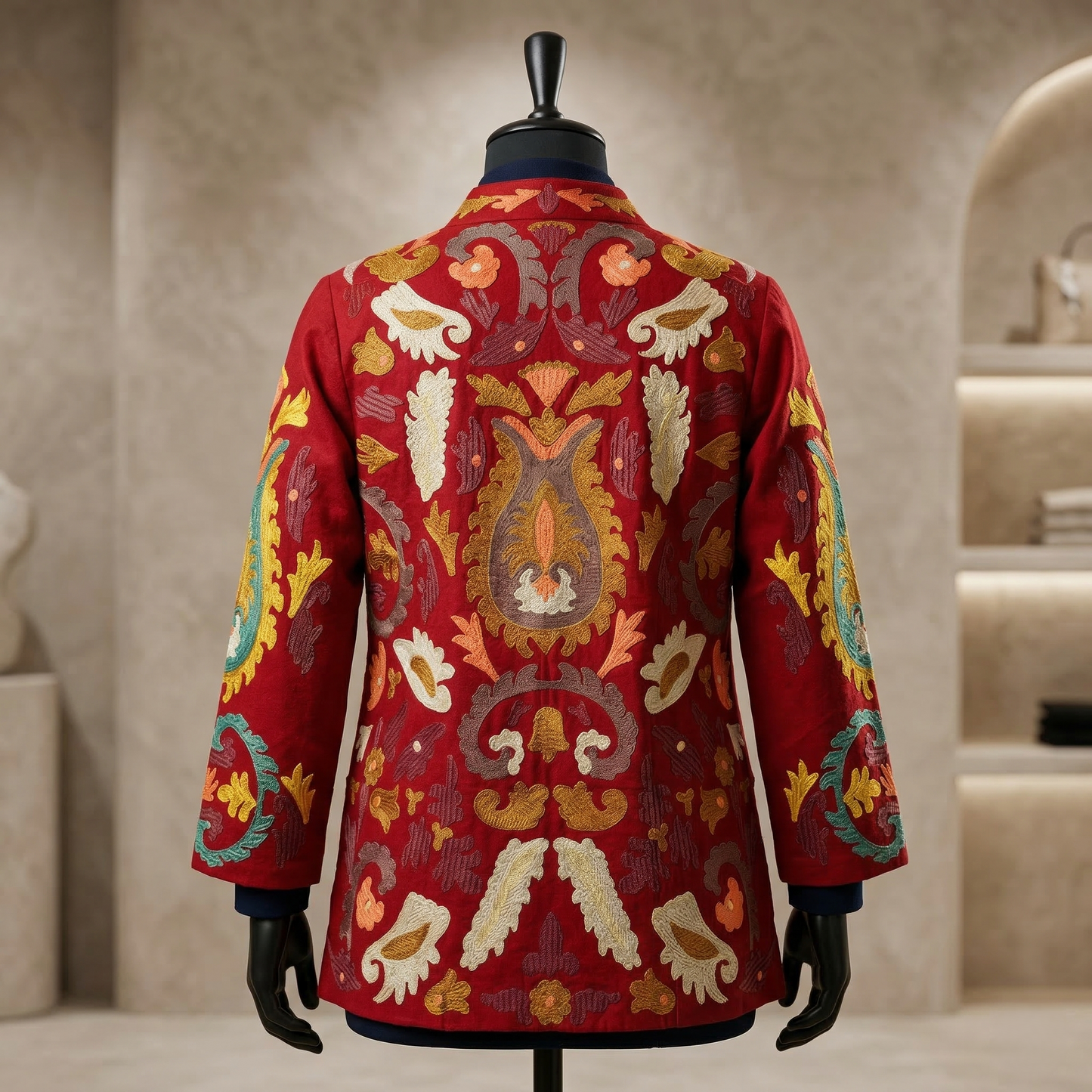 Crimson Heritage Hand-Embroidered Silk Artisan Jacket