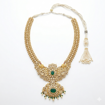 Emerald Heritage Peacock Silver Haram Necklace