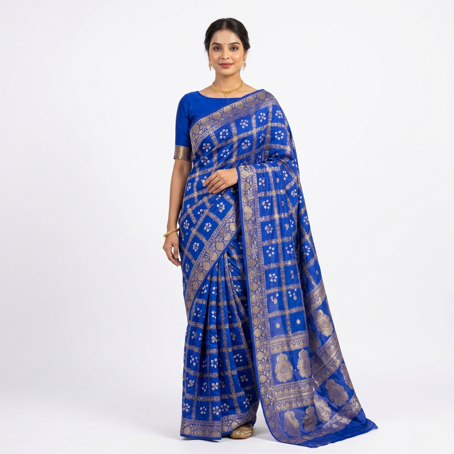 Royal Blue Banarasi Bandhani Silk Saree