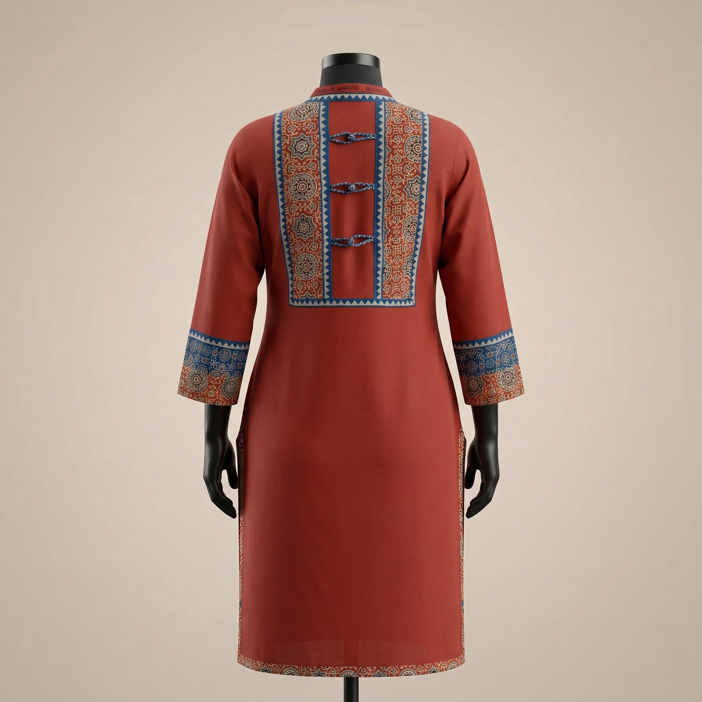 Earthy Maroon Ajrakh Print Ethnic Kurti
