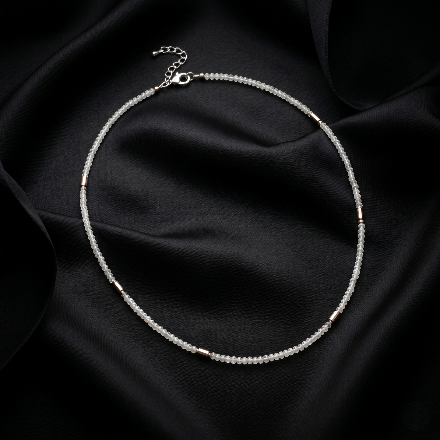 Minimalist Beaded Silver and Moonstone Choker