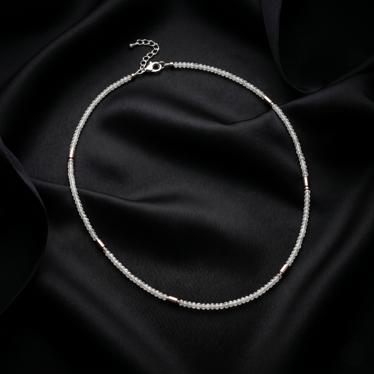 Minimalist Beaded Silver and Moonstone Choker