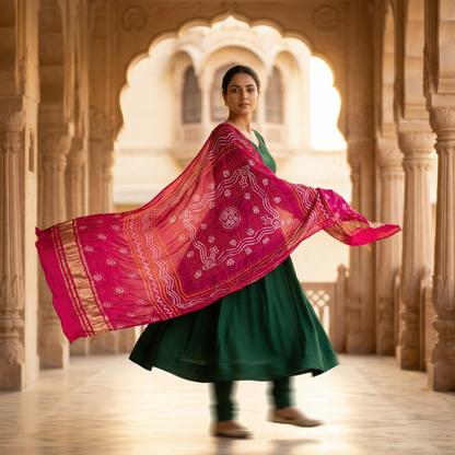 Regal Pink Bandhani Silk Heritage Dupatta