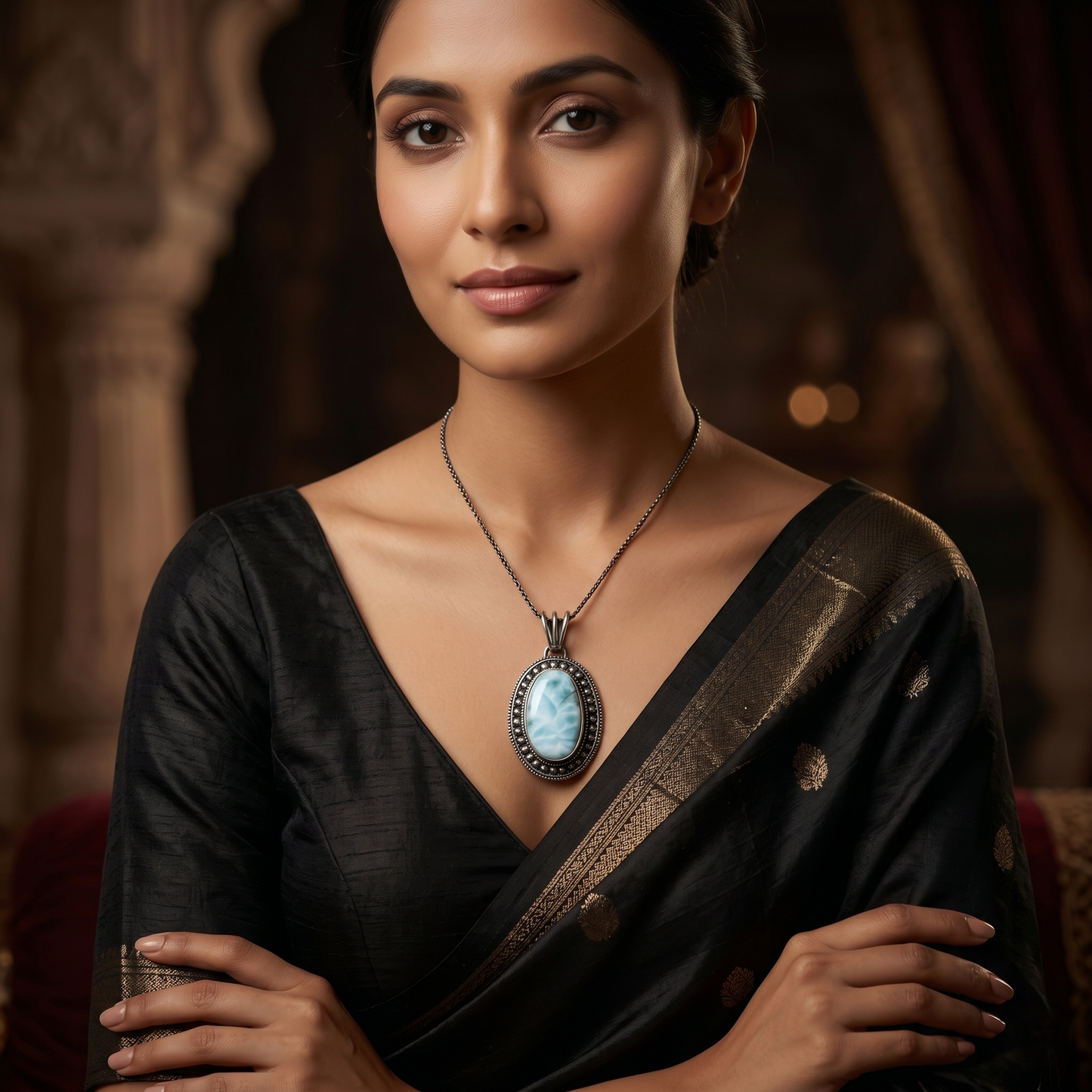 Celestial Azure Larimar Silver Artisan Pendant
