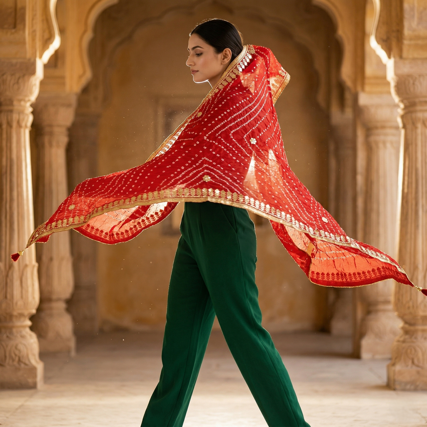 Royal Red Bandhani Silk Embellished Dupatta