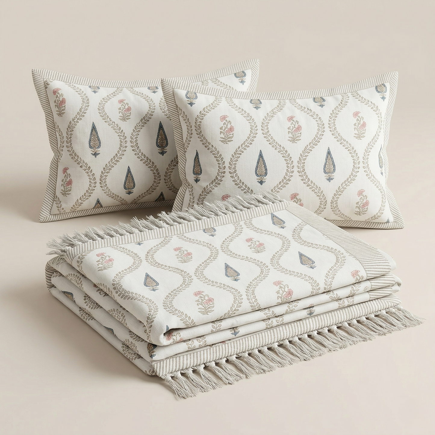Sanganer Heritage Hand-Block Khadi Bedcover Set
