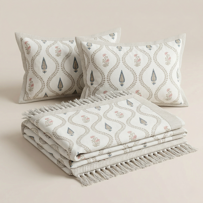 Sanganer Heritage Hand-Block Khadi Bedcover Set