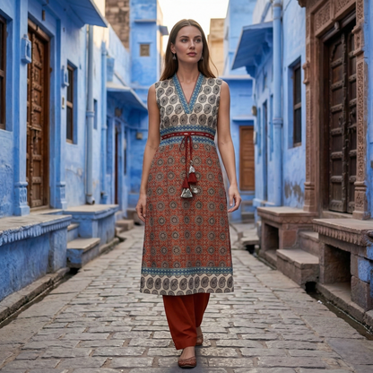 Ethereal Blue City Printed Ethnic Kurti
