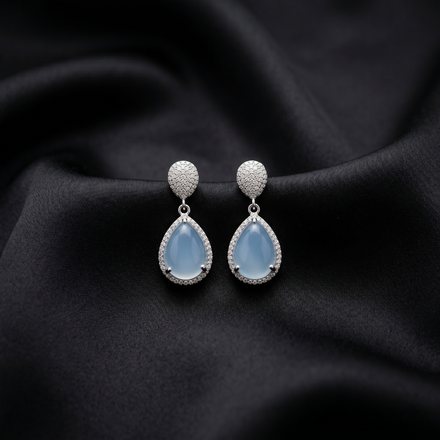 Serene Aqua Chalcedony Silver Drop Earrings