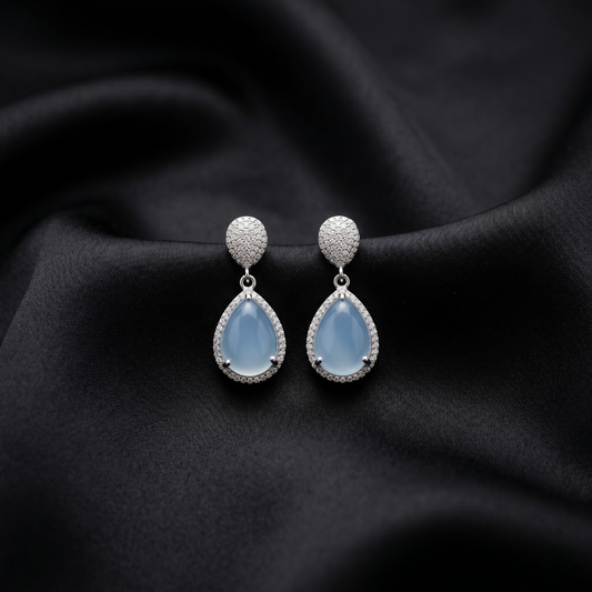 Serene Aqua Chalcedony Silver Drop Earrings