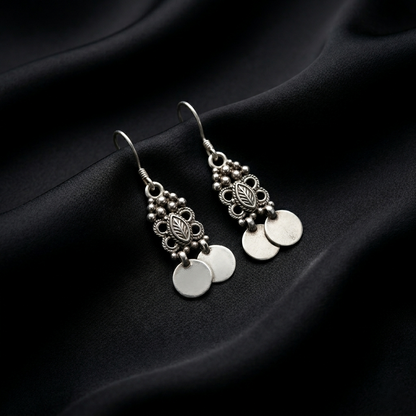 Boho-Chic Leaf & Coin Silver Drops