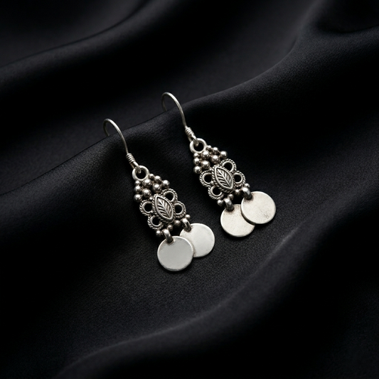 Boho-Chic Leaf & Coin Silver Drops