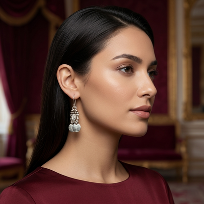 Boho-Chic Leaf & Coin Silver Drops