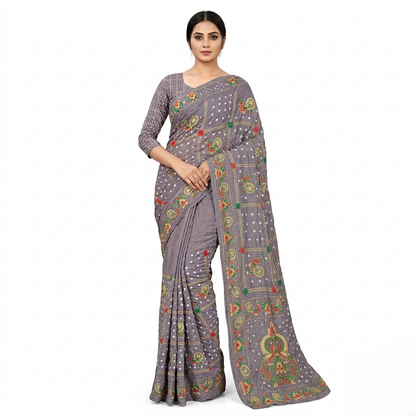Slate Silk Saree with Gharchola Embroidery