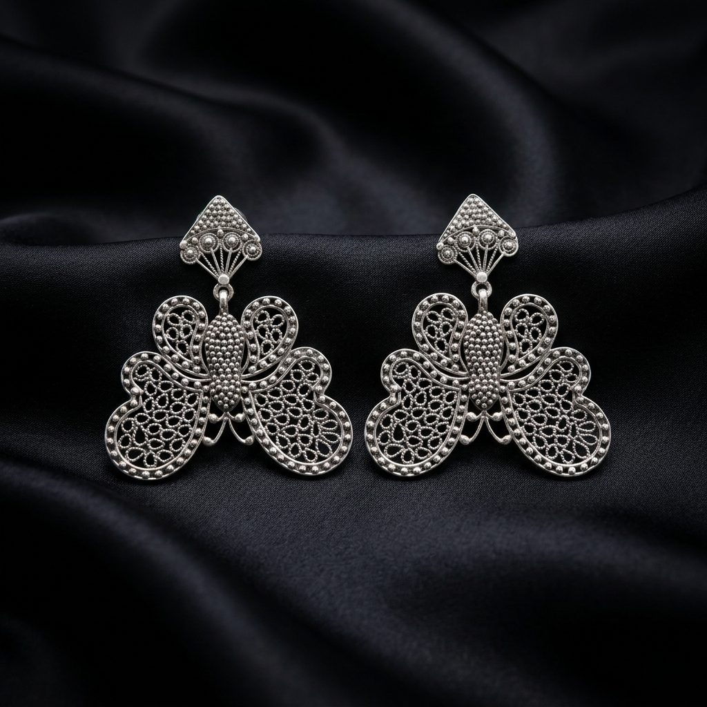 Elegant Handcrafted Filigree Butterfly Silver Drops