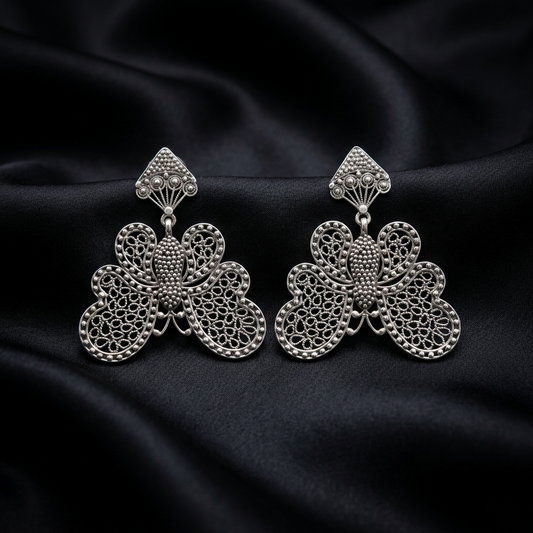 Elegant Handcrafted Filigree Butterfly Silver Drops