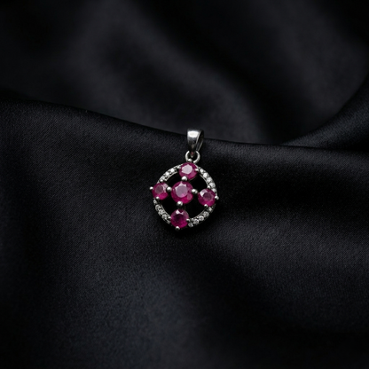 Elegant Circular Ruby Silver Cross Pendant