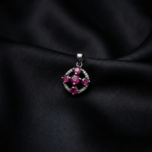 Elegant Circular Ruby Silver Cross Pendant