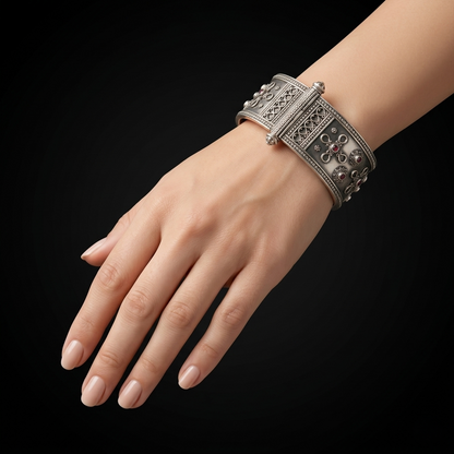 Handcrafted Filigree Tribal Silver Kada Bracelet