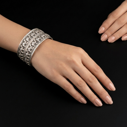 Silver Caravan Embossed Camel Cuff Bracelet