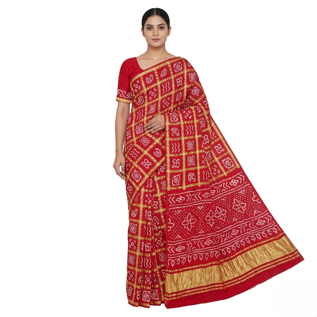 Regal Red Bandhani Silk Saree