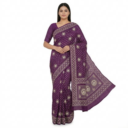 Royal Deep Purple Bandhani Silk Saree