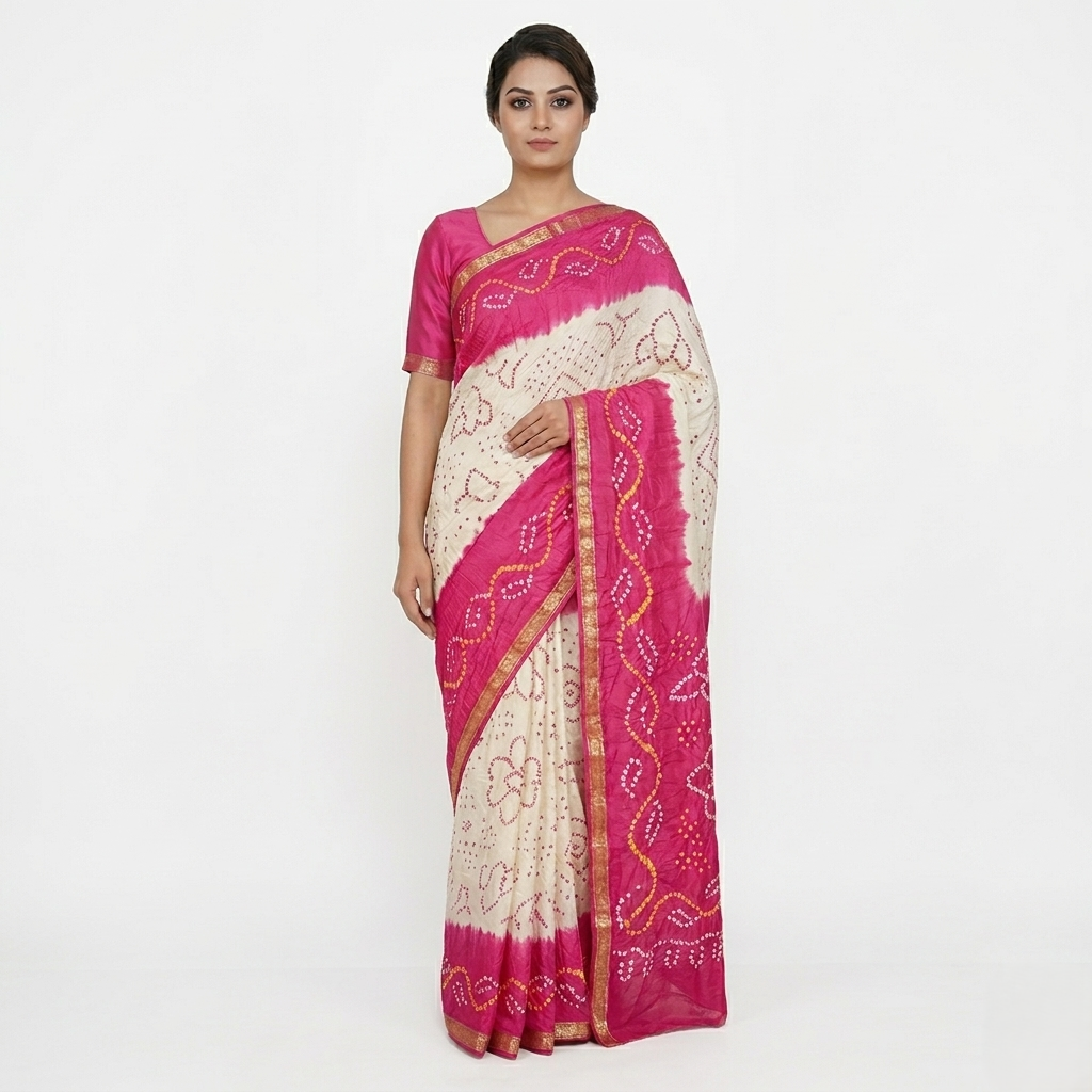 Heritage Crimson Hand-Tied Bandhani Silk Saree