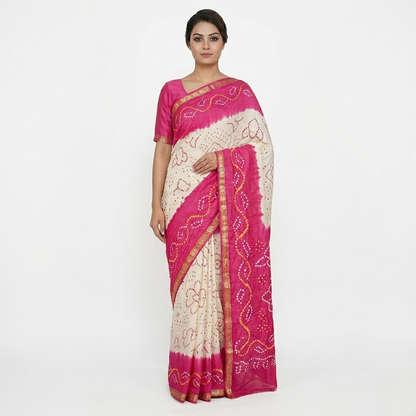 Heritage Crimson Hand-Tied Bandhani Silk Saree