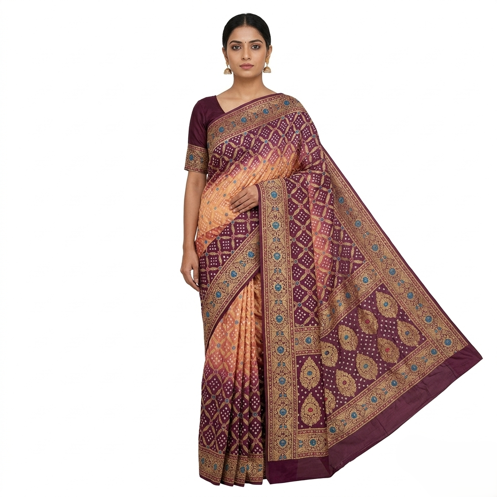 Dual-Tone Bandhani Silk Traditional Designer Saree