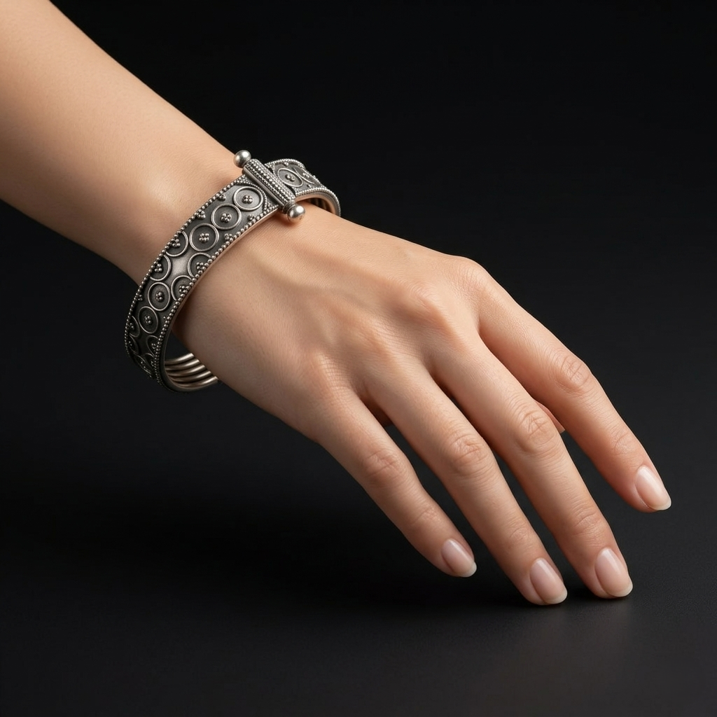 Antique Intricate Filigree 92.5 Silver Kada
