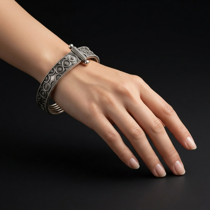 Antique Intricate Filigree 92.5 Silver Kada