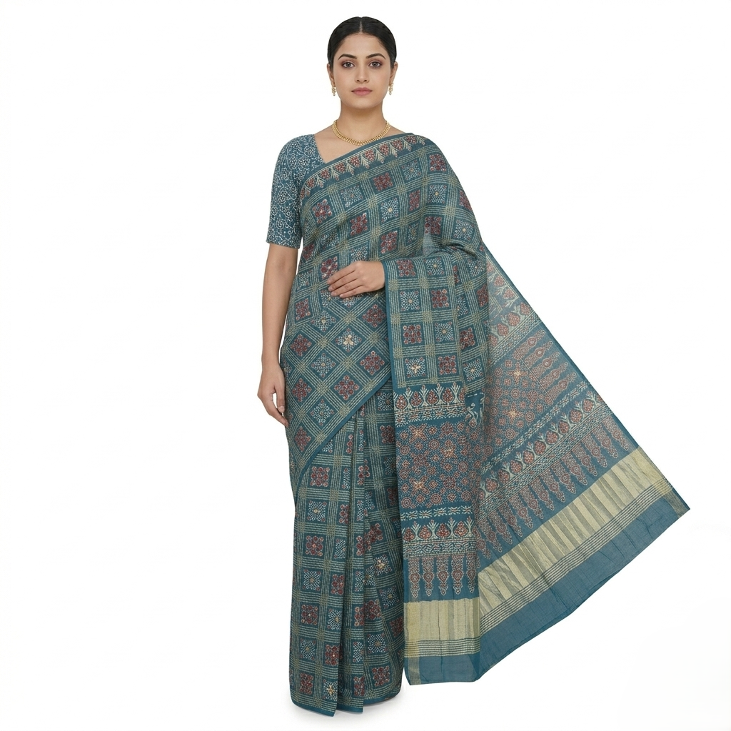 Hand-Block modal Silk Saree