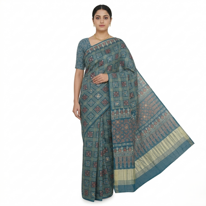 Hand-Block modal Silk Saree