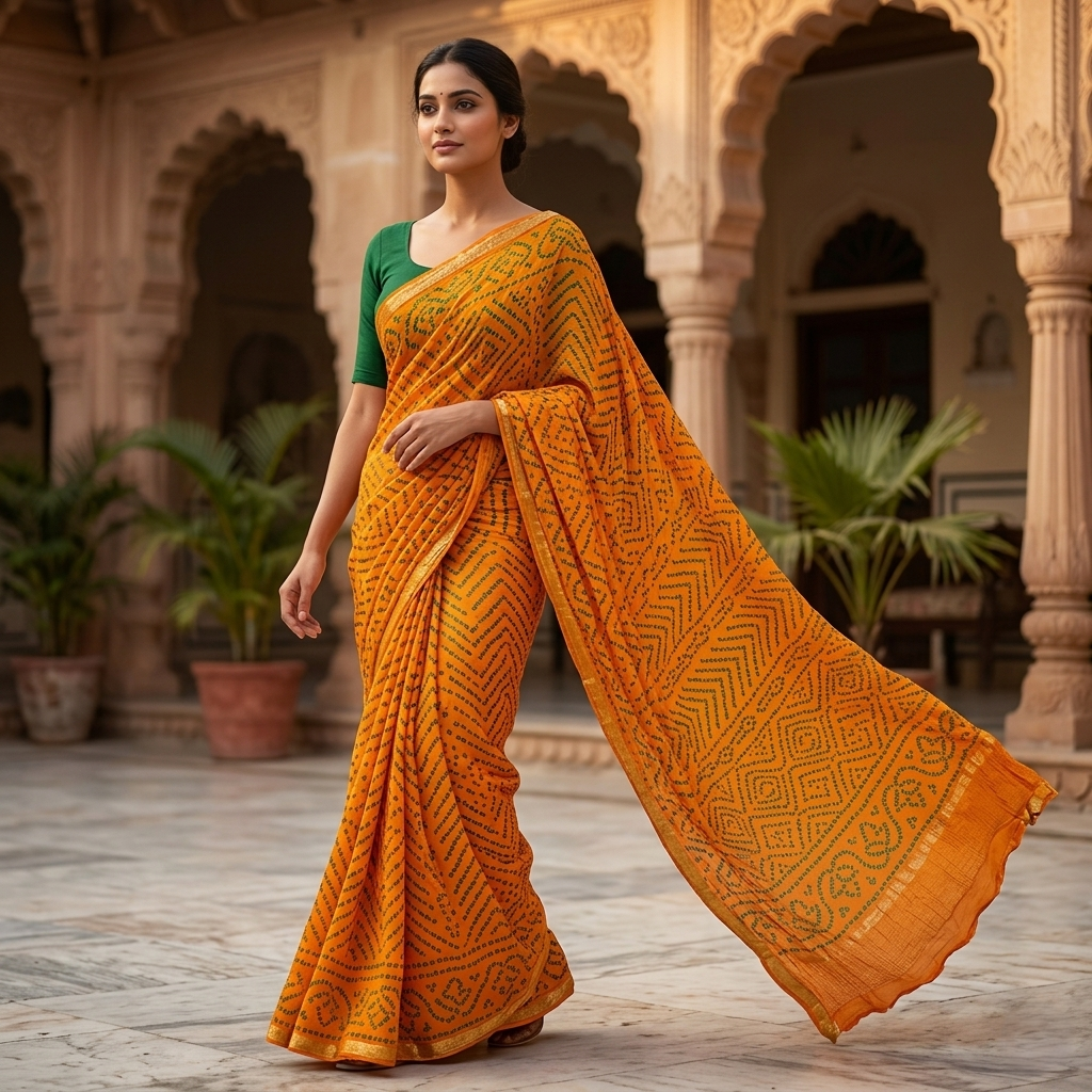 Vibrant Mustard Bandhani Silk Heritage Saree