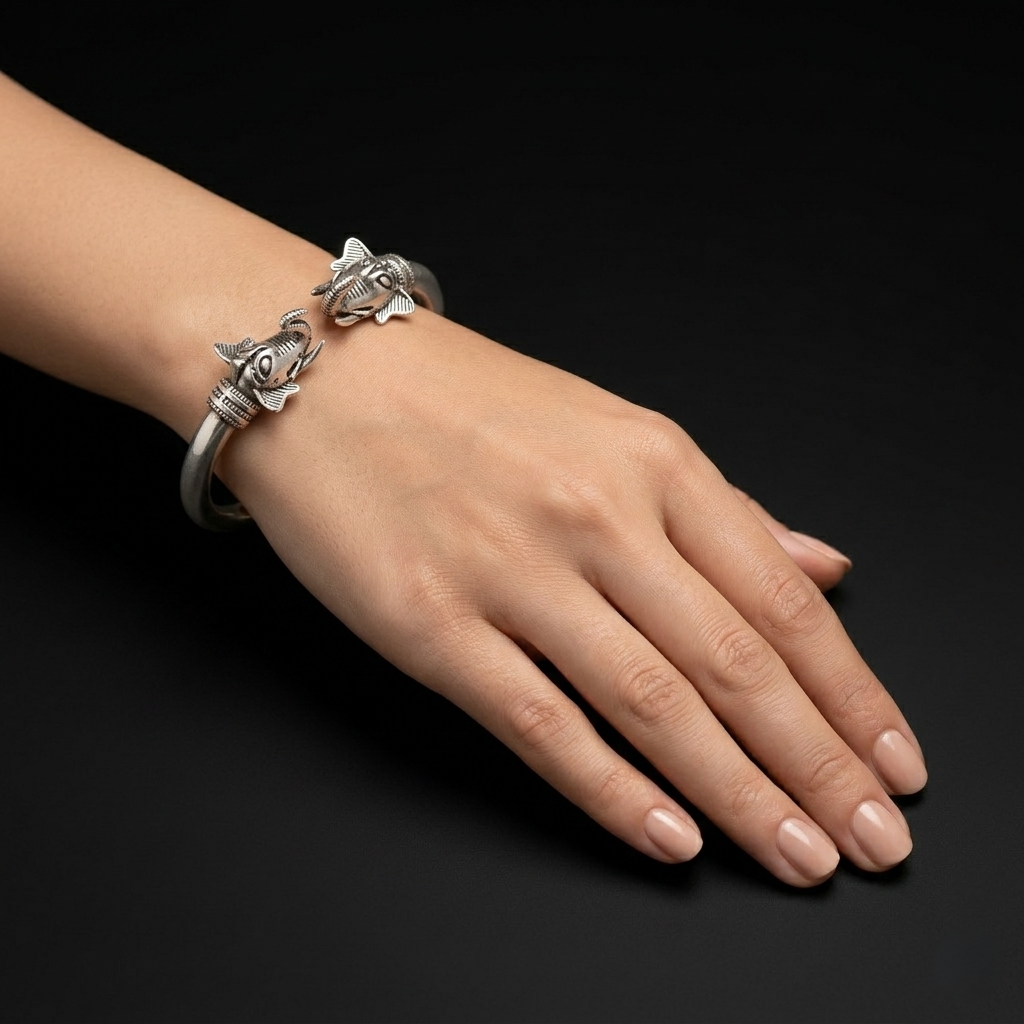 Handcrafted 92.5 Sterling Silver Elephant Kada
