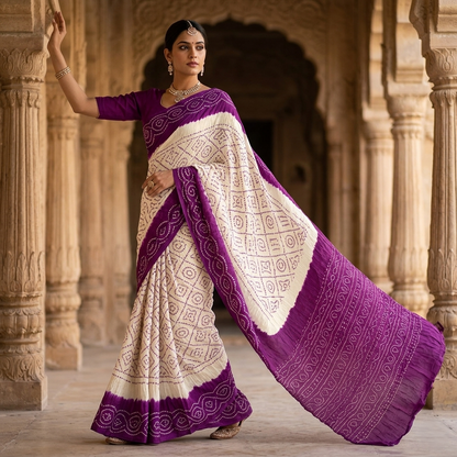 Hand-Tied Purple Bandhani Silk Heritage Saree