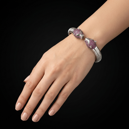 Sparkling Dual-Leopard 92.5 Sterling Silver Kada