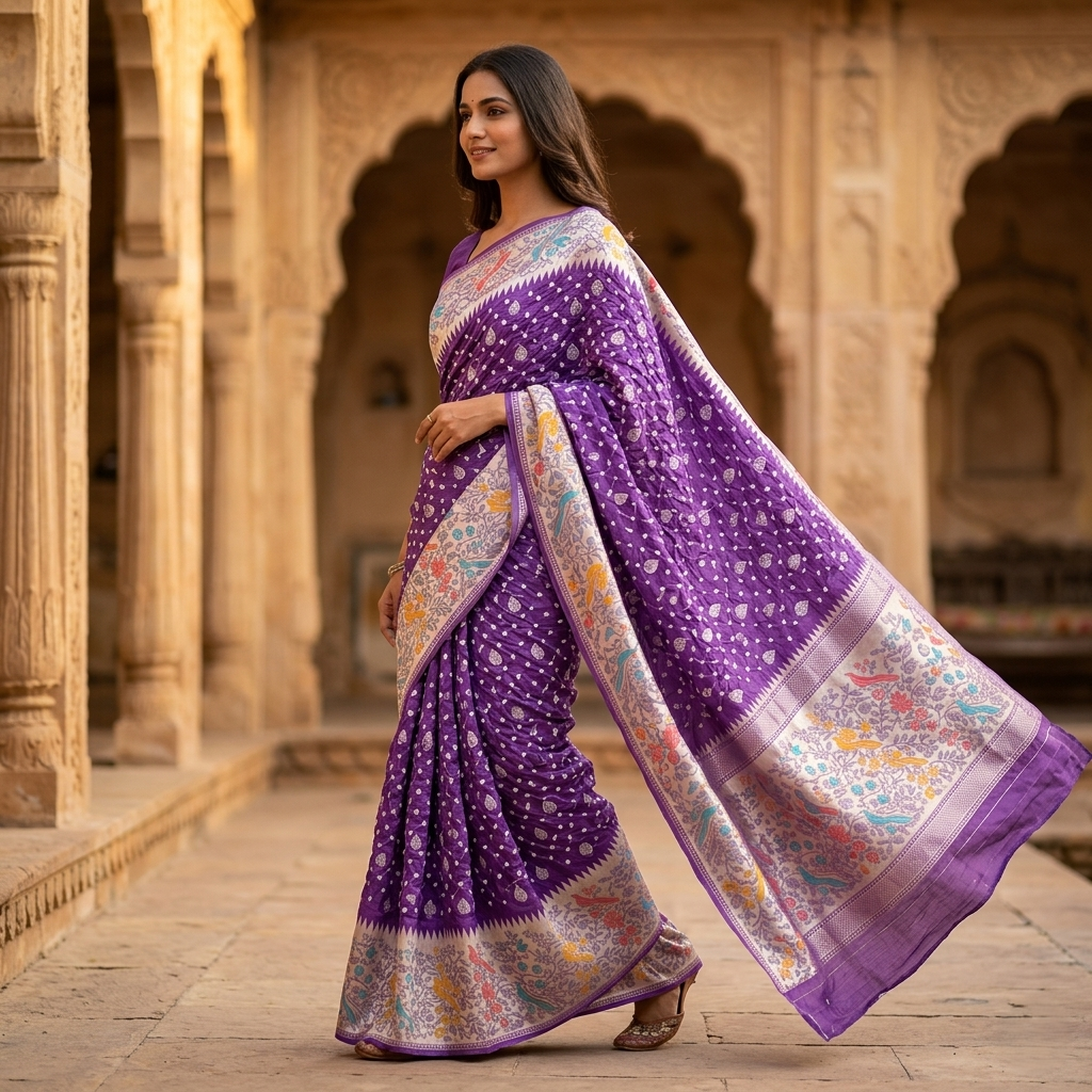 Royal Purple Bandhani Silk Saree