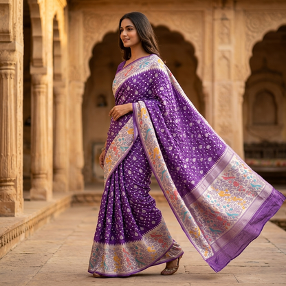 Royal Purple Bandhani Silk Saree