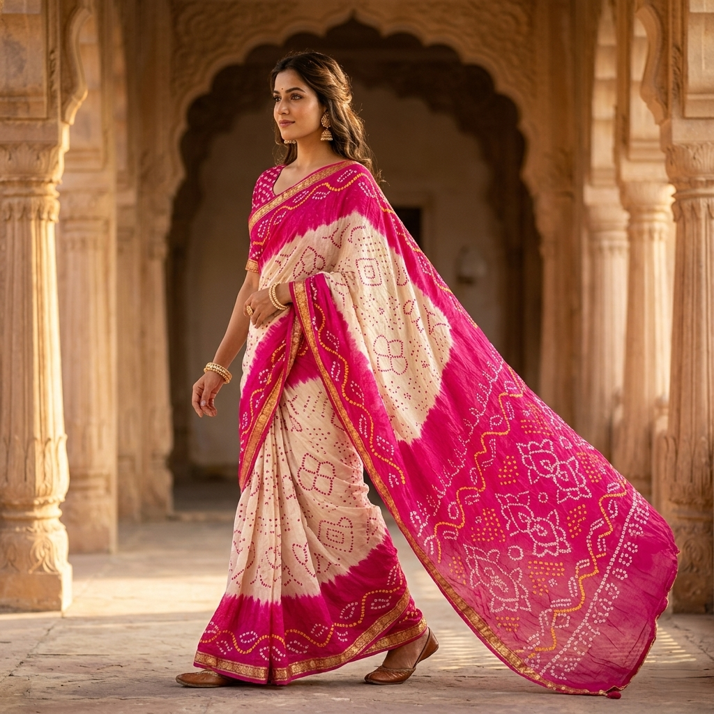 Heritage Crimson Hand-Tied Bandhani Silk Saree