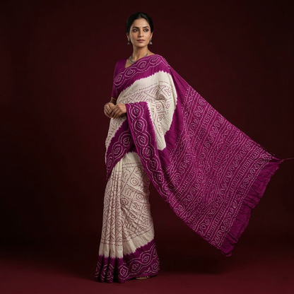 Hand-Tied Purple Bandhani Silk Heritage Saree