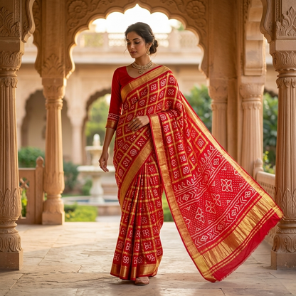 Regal Red Bandhani Silk Saree
